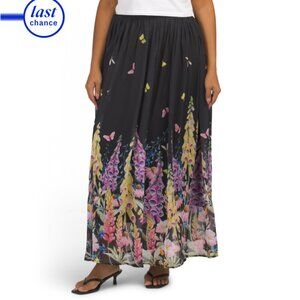 NANCY YANG Black Multi Floral Print Skirt